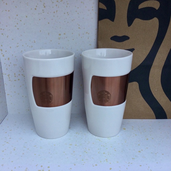 Starbucks Other - Starbucks Copper Band Tumbler Mug Ceramic 2012 White 10 Oz Mermaid Logo Cups